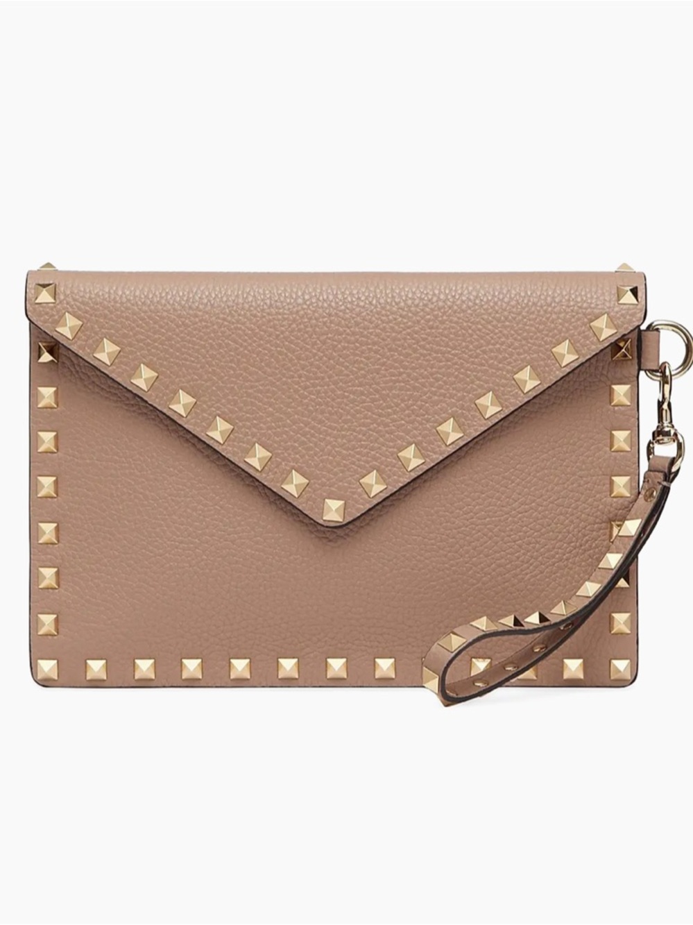 Valentino Garavani Medium Rockstud Grainy Calfskin Pouch Wristlet Poudre Taupe - Picture 4 of 15